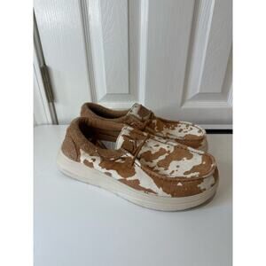 Heydude x Yellowstone Wally Tan Cow Print Mens Sz 9 Slip On Shoes - Great!